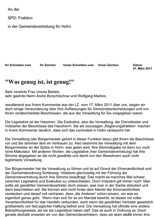 Offener Brief an die SPD Fraktion