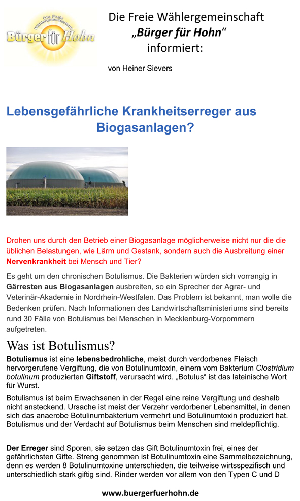 Artikel lebnsgefährliche Krankheitserreger aus Biogasanlagen